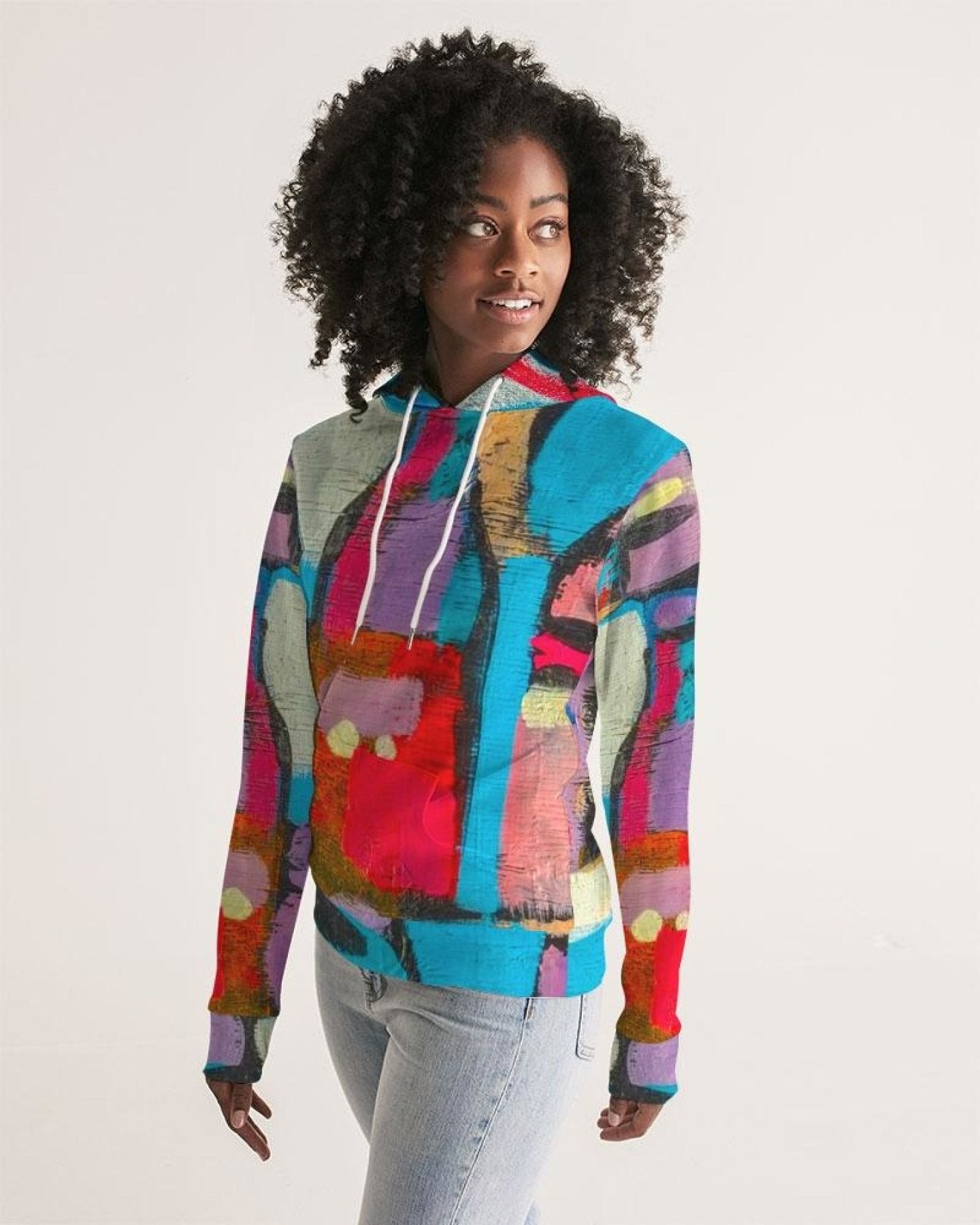 Womens Hoodie - Pullover Hooded Sweatshirt / Multicolor Graphic